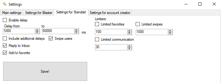 Настройки - Skout Bot - Standart Settings